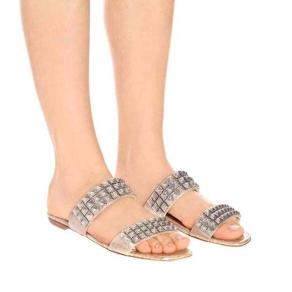 Christian Louboutin Myriadiam Flat Cork Silver Spike Slide Slip On Sandal 35.5 - Picture 5 of 11